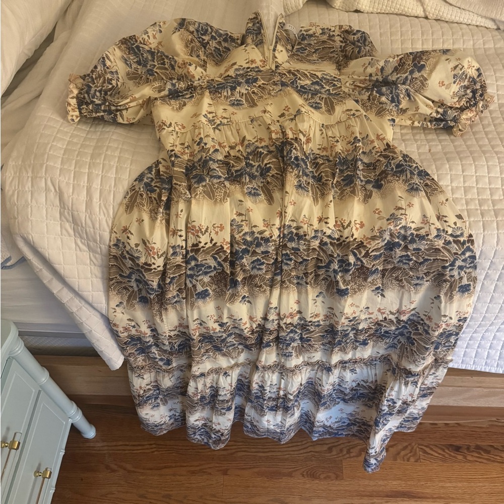 Hunter Bell Blue and Cream Floral Maxi Dress